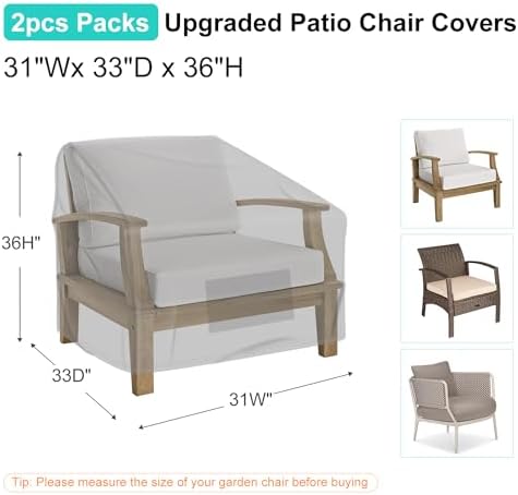 2 Pack Outdoor Patio Chair Covers Waterproof 31"Wx33"Dx36"H - Image 2
