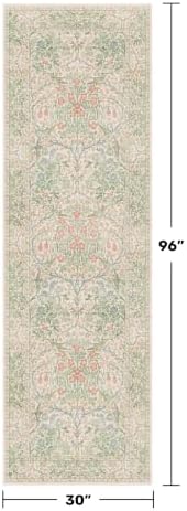 Vintage Beige Green 2'6" x 8' Runner Rug - Image 2
