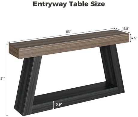 63” 2‑Tier Farmhouse Console Table, Entryway Hallway Sofa Display - Image 3