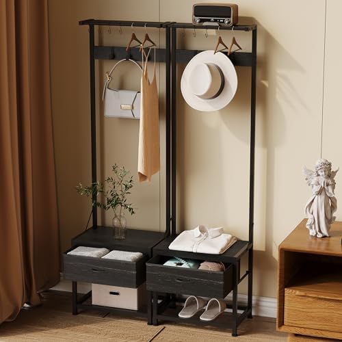 LUMTOK Hall Tree with Shoes Bench Storage, Small Coat Rack with Drawers - Image 3