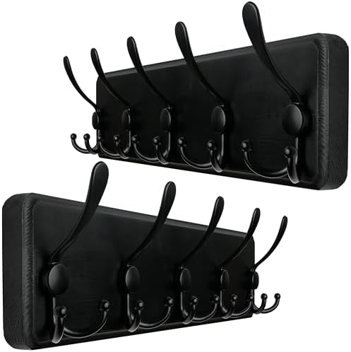 WEBI Rustic Coat Rack Wall Mount, Wood Coat Hooks Wall Mounted Coat Hanger by WEBI