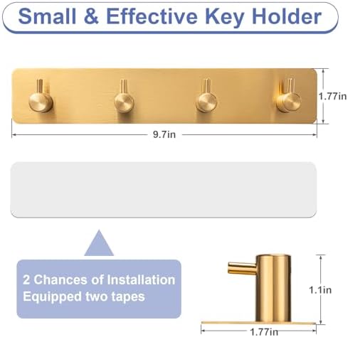 Key Holder with 4 Hooks, Adhesive Key Hanger Organizer - Image 2