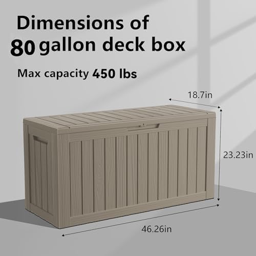 PatioZen 80 Gallon Resin Deck Box, Lockable Outdoor Storage Box - Image 5