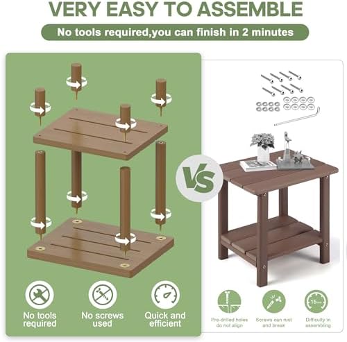 Outdoor Side Table with 2-Tier, Bamboo Small Patio Adirondack Tables - Image 3
