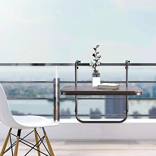 Balcony Railing Table Outdoor Hanging Folding Brown Aluminium Metal Side Table - Image 5