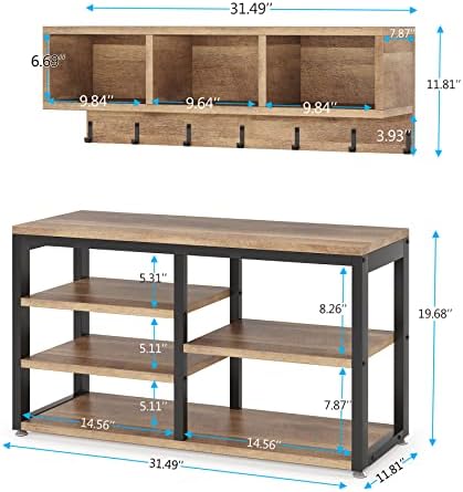 Tribesigns Coat Rack Set, Hall Tree, Industrial Shoe Bench, 3 Storage Cubbies - Image 6