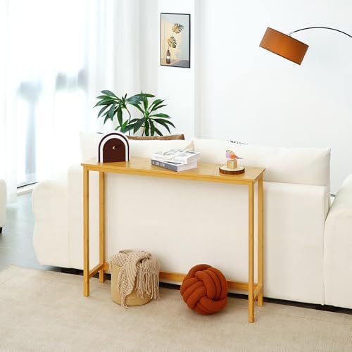 Bamboo Narrow Console Table, 39.4" Wood Small Entryway Table, Accent Slim - Image 3