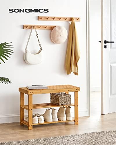 SONGMICS Shoe Rack Bench, 3-Tier Bamboo Shoe Storage Organizer, Entryway Bench - Image 2