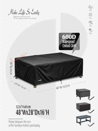 JinHrtoyi Patio Coffee Table Cover, 48Wx28Dx16H Inches 100% Waterproof Heavy - Image 2