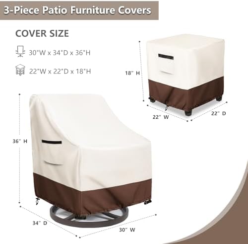 Patio Furniture Set Covers for 3 Piece Outdoor Bistro, Waterproof 100% Outdoor - Image 3