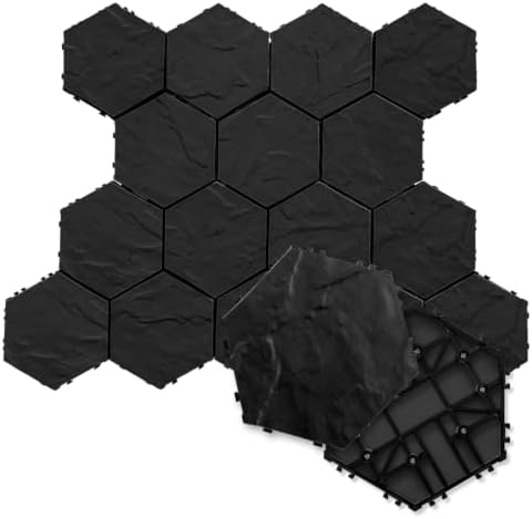 JJWOOD Hexagonal Stone-Look Interlocking Deck Tiles, Matte Rock Texture Outdoor by Unknown