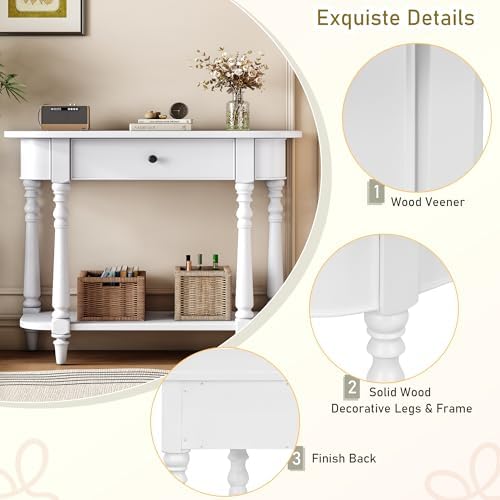 Small Curved Console Table 36-Inch Retro Farmhouse Wood Entry Sofa Table - Image 4