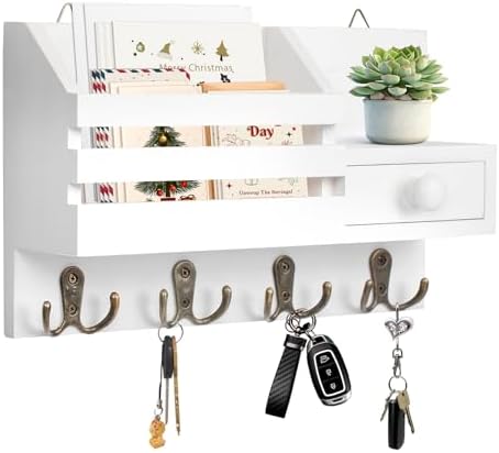 Key Holder Wall Mount, Wooden Key and Mail Organizer by HOMEBROS