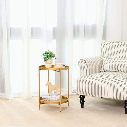 2-Tier Round End Side Table, Small Metal Side Table - Image 5