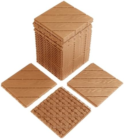 27 PCS Interlocking Deck Tiles, 12x12 PE Plastic Patio Flooring, Outdoor & by Unknown