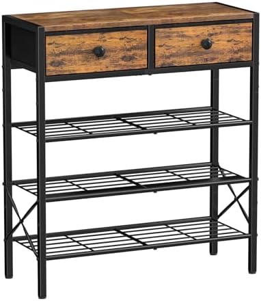 4 Tier Shoe Rack with 2 Drawers, 12-16 Pairs Rustic Brown by UNITSTAGE