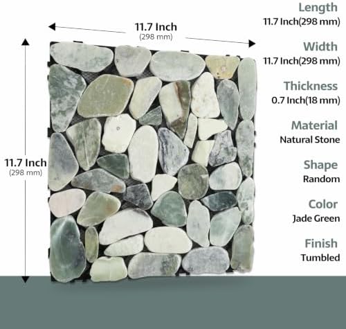 Pebble Tile, Natural Stones Paver Tile, Jade Green 4 Sheets - Image 3