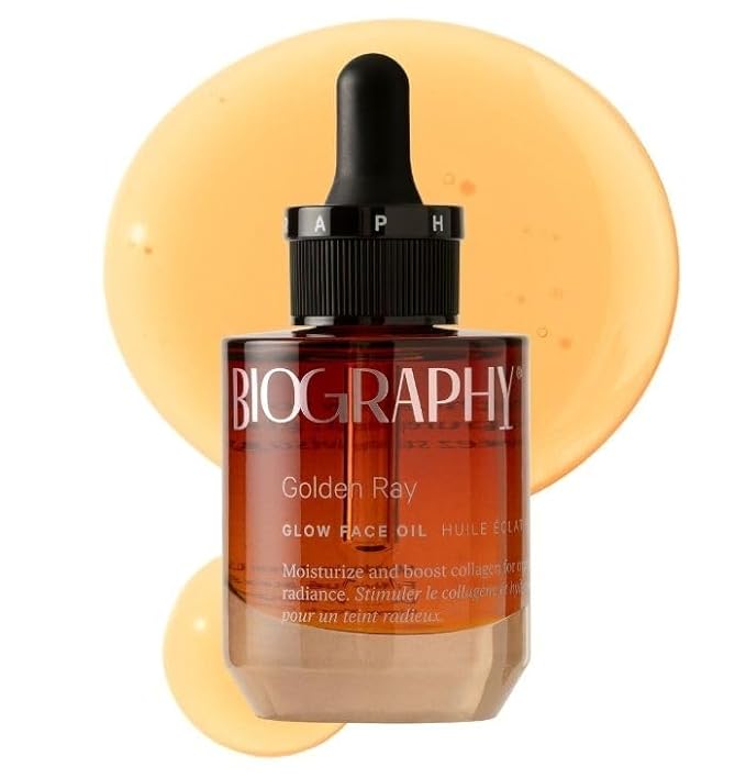 Golden Ray Glow Face Oil, 13ml. Collagen Boosting, Natural Skincare Moisturizing & Hydrating Facial Oil for Women. Incr Elasticity w/French Marine Algae, Jojoba & Rosehip for Fine Lines & Wrinkles
