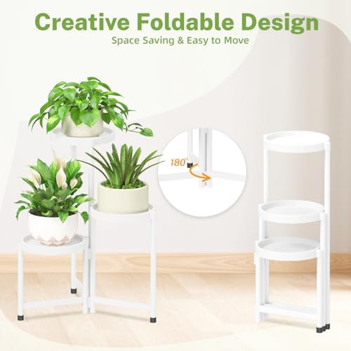 iDavosic.ly 3 Tier Folding Plant Stand Indoor Outdoor, Plastic Tray - Image 3