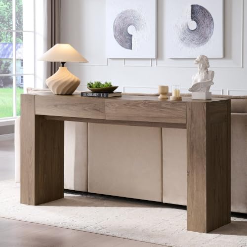 OKD 63" Console Table with Drawers, Thick Block Entryway Table, Alder Grey - Image 6