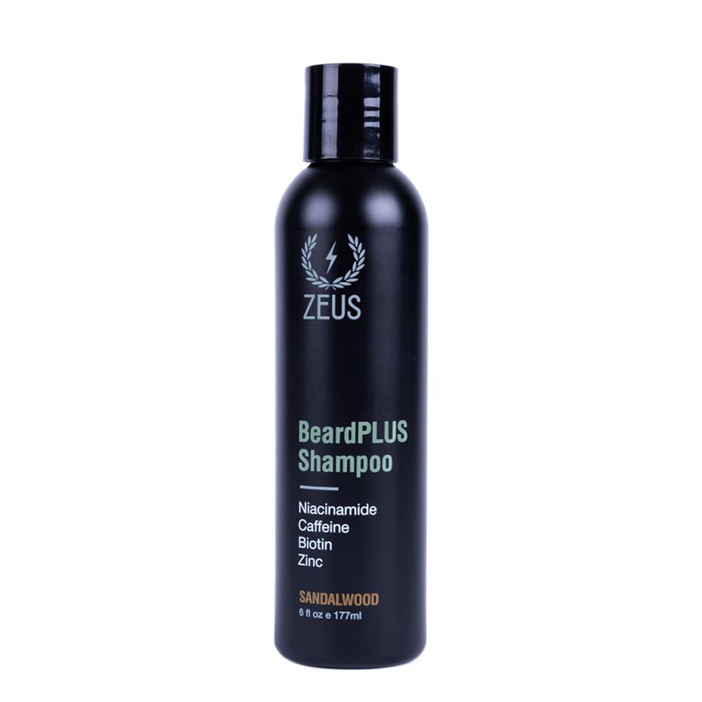 ZEUS BeardPLUS Shampoo for Men, Enhanced Beard Growth & Hair Care Treatment with Biotin & Caffeine to Boost Thickness, Strength, Hydration, and Skin Comfort (Made in USA) 6 oz.