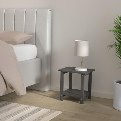 LUE BONA Outdoor Side Table, 2-Tier HDPS Small Patio Table - Image 2