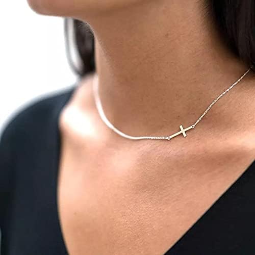 Dainty Cross Pendant Necklace Choker Necklace Chain Christian Necklaces Jewelry for Women and Girls