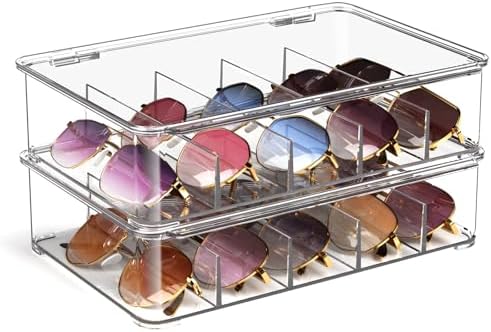 Sunglasses Organizer, Acrylic Clear Plastic Stackable Sunglasses Case by FUNGRINS