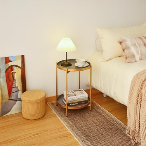 2-Tier Round End Side Table, Small Metal Side Table - Image 6