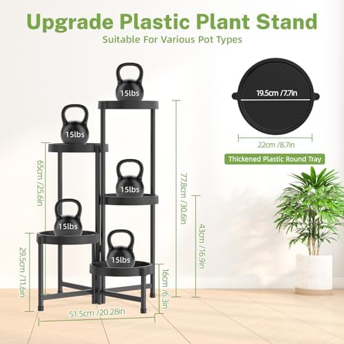 iDavosic.ly 5 Tier Folding Plant Stand Indoor Outdoor, Plastic Tray - Image 5