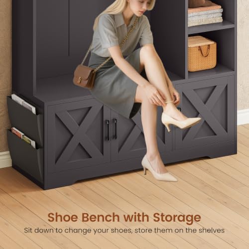 Itaar Hall Tree with Bench and Shoe Storage, Farmhouse Entryway Bench with Coat - Image 6