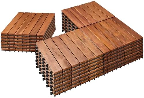 PrimeZone 27 PCS Solid Acacia Wood Interlocking Deck Tiles, Natural Wood by PrimeZone