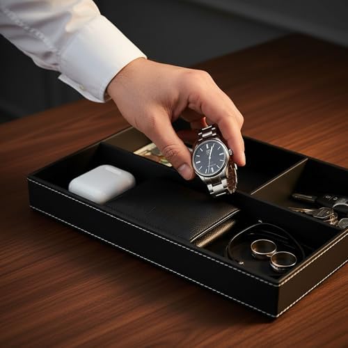 Leather Valet Organizer Nightstand & Dresser Storage Tray - Image 6