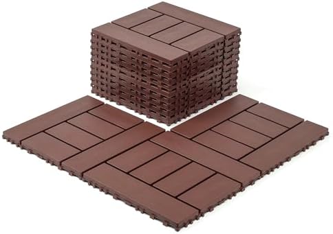 Plastic Interlocking Deck Tiles, 12x12 Inches Waterproof Outdoor Patio Flooring by VireoNest