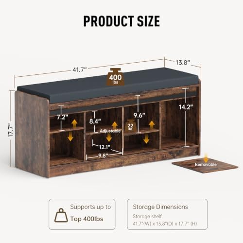 42" Farmhouse Shoe Storage Bench - Image 2