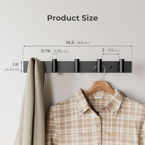 Black Wall Mounted Coat Rack – 5 T-Shaped Hooks on 16.5" Rail - Image 2