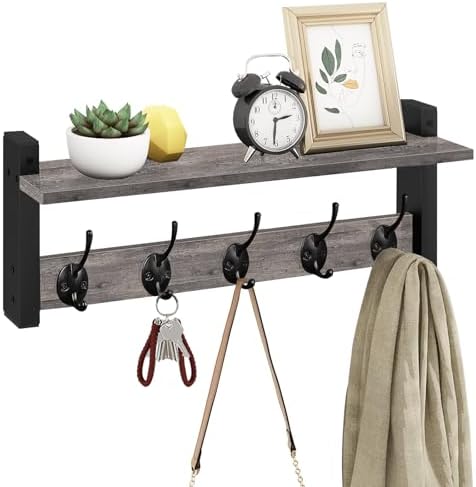 Homode Wall Hooks with Shelf, Coat Rack Wall Mount, Entryway Shelf with Hooks by Homode