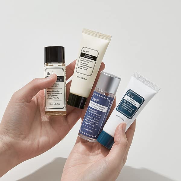 [DearKlairs] Skincare Trial Kits, 4 minis, cleansing oil, cleanser, toner, cream, Travel must haves, Gifts for Women, Stocking Stuffers for adults