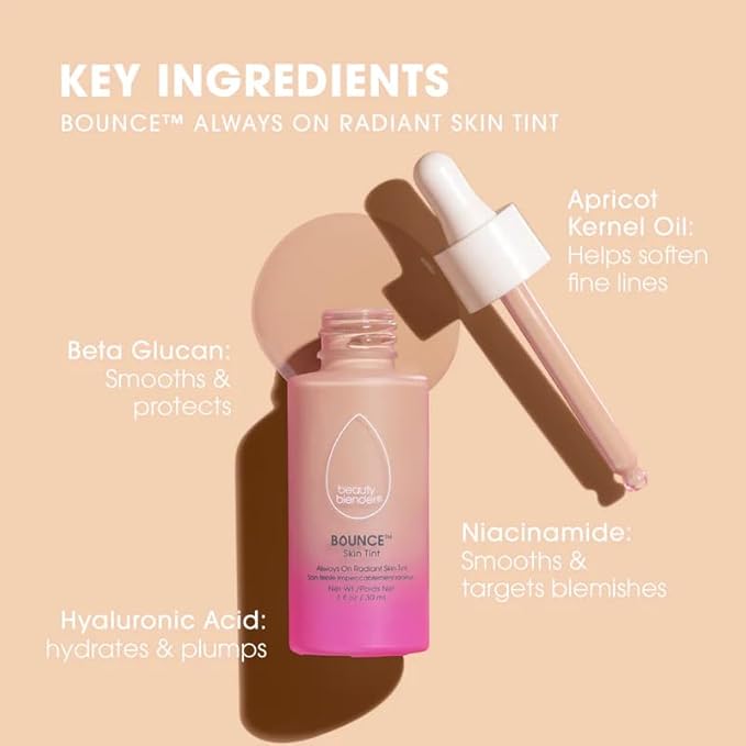 Beautyblender 12-Hour Always on Radiant Skin Tint, Breathable Serum Foundation Stays Put for All Day Long Wear, Infused with Hyaluronic Acid & Niacinamide, Light 1