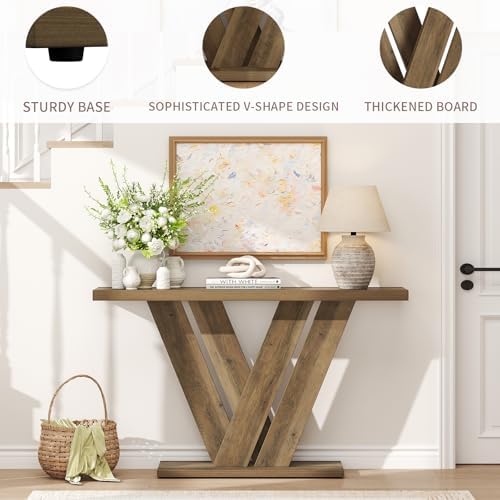 51" Console Table, V-Shaped Entryway Table, Wood Sofa Table Behind Couch - Image 6