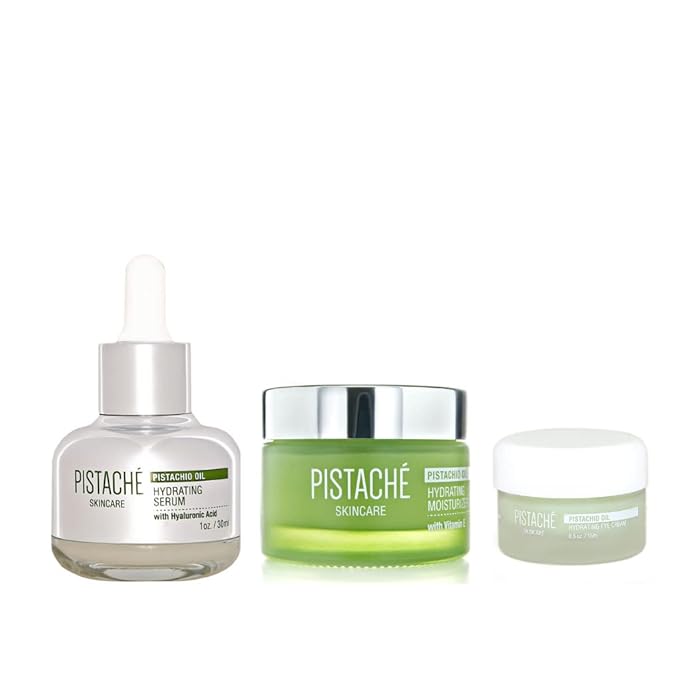Pistaché Skincare Pistachio Oil Ultimate Face Trio Set + Eye Cream, Hyaluronic Acid Face Serum & Face Moisturizer + Hydrates and Nourishes + Vitamin E + Antioxidant Protection