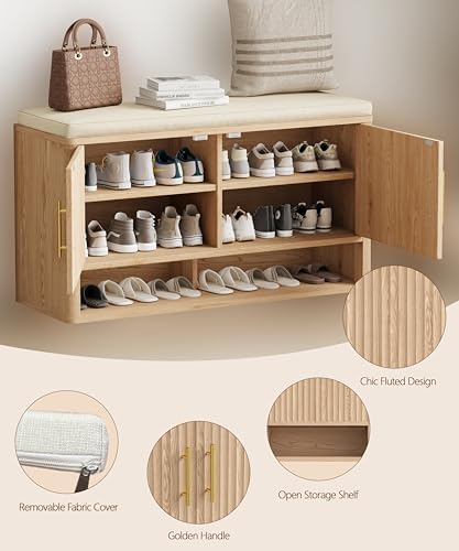 Fluted Shoe Storage Bench, Entryway Bench - Image 5