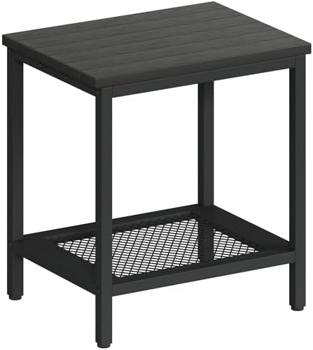 Outdoor Side Table with Storage 2-Tier Patio End Tables Black by Wehaveahome