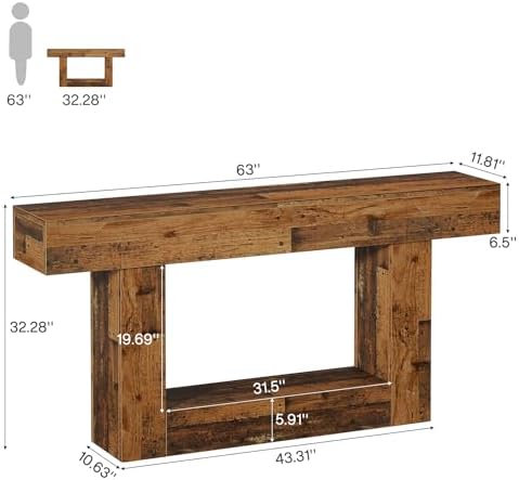 Tribesigns 63" Console Table, Farmhouse 2-Tier Entryway Table - Image 2
