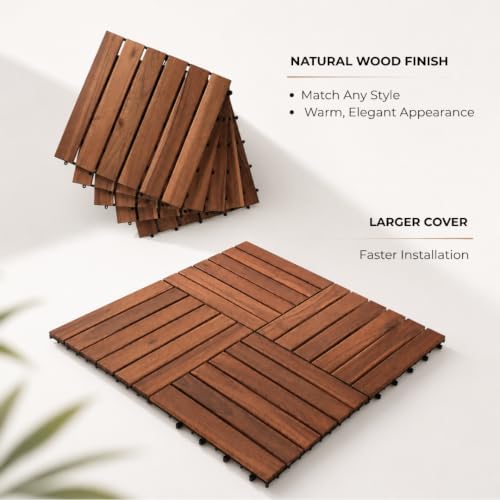 Solid Acacia Deck Tiles, 2.25X Cover, Fast Install Patio Floor - Image 3