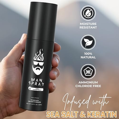 THE MAN KIT | Hair Set - Hair Thickening Fibers (Black), Hair Fiber Locking Spray + Applicator Fiber Pump to create Natural looking Fuller Hair and Beard | Man Card Included.
