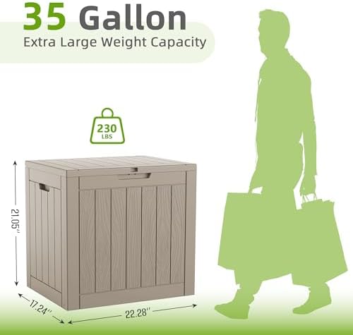 DRATO 35 Gallon Outdoor Storage Box Waterproof Lockable Small Deck Box Grey - Image 6
