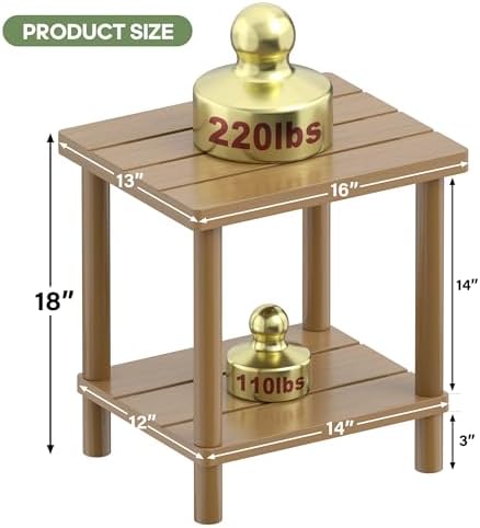 Outdoor Side Table with 2-Tier, Bamboo Small Patio Adirondack Tables - Image 2