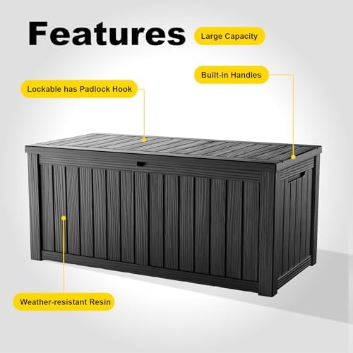 PatioZen 190 Gallon Deck Box Lockable Waterproof UV Resistant Black - Image 4