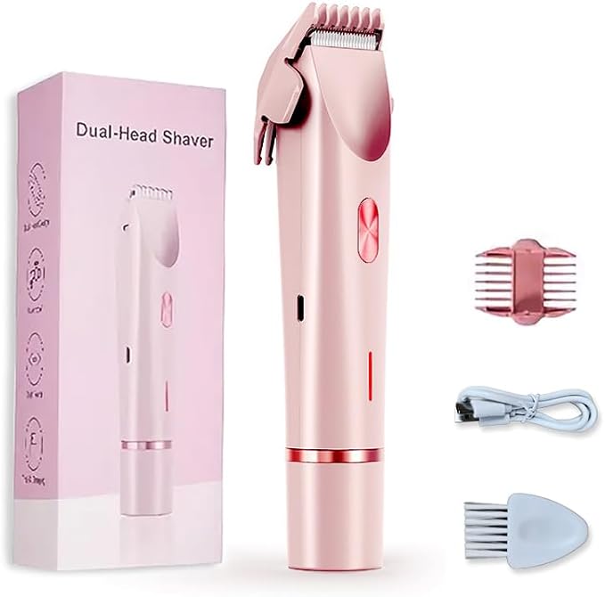 2-in-1 Women's Electric Shaver, Waterproof Cordless Bikini Trimmer & Body Razor, Dual Head Pain-Free Design, Pink Galaxy (2025)